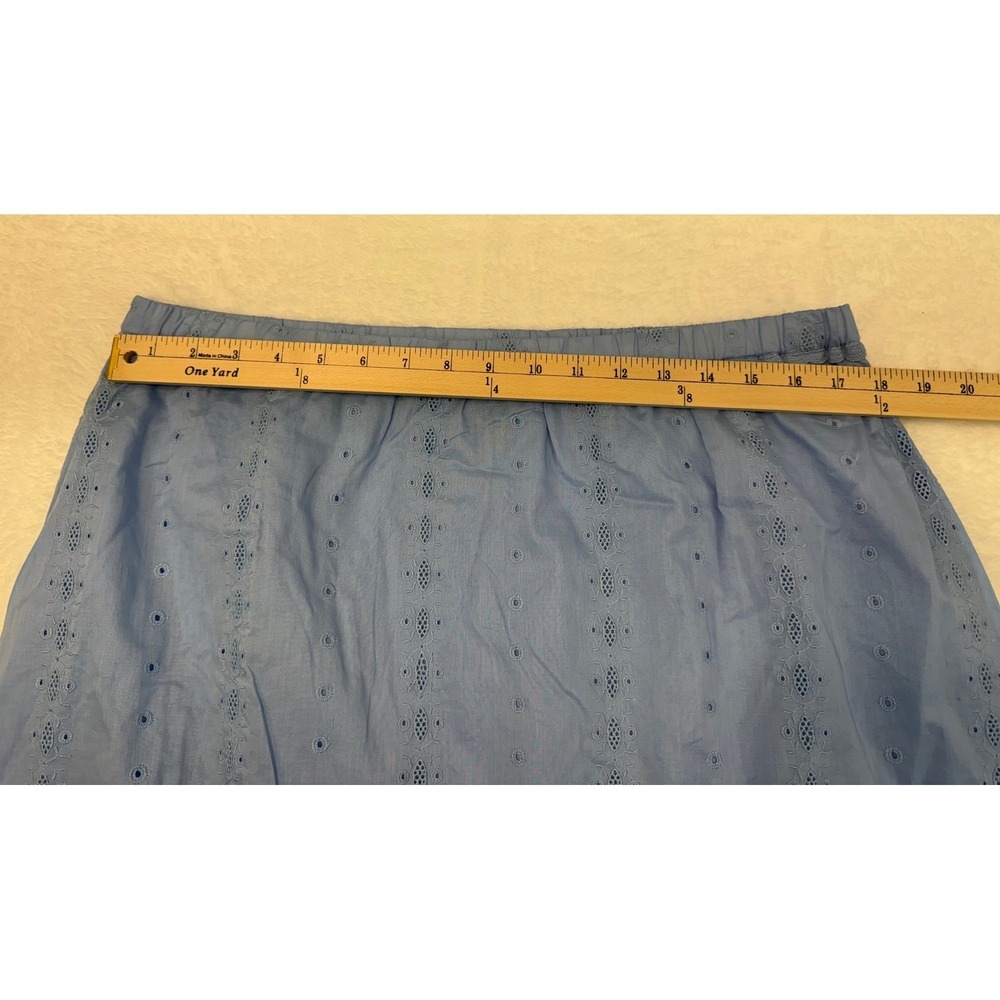 Denim & Co. Eyelet Midi Skirt Light Blue Pull On Elastic Waist Cotton Size XL - Picture 6 of 9